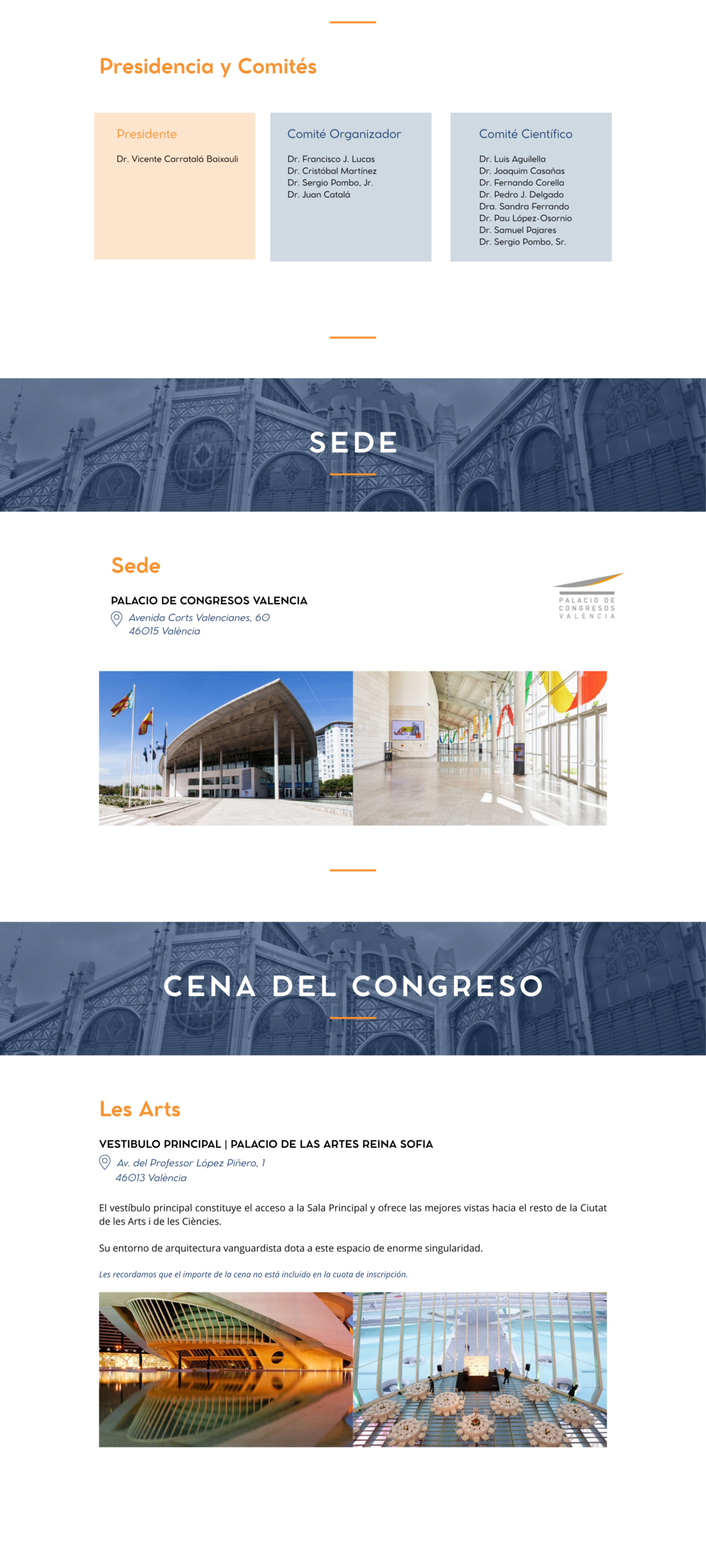 Información oficial de la sede, cena del congreso, presidencia y comités del Congreso SECMA 2026
